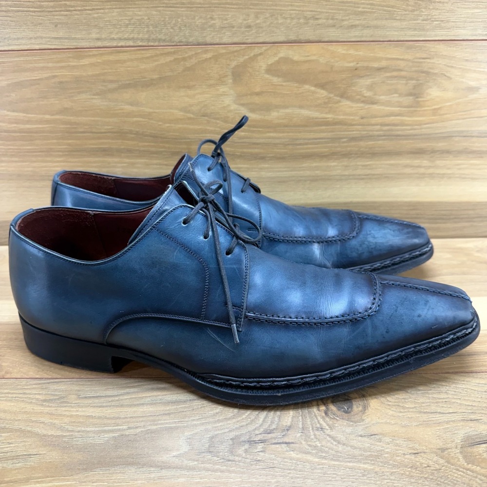 Magnanni Split Toe Oxford Blue Burnished Leather Mens 14 Formal Square Toe